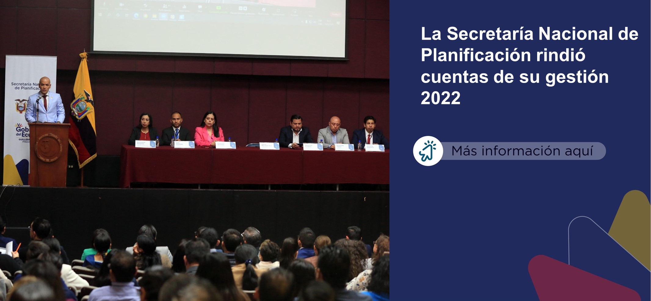 En cumplimiento de la Ley Orgánica de Participación Ciudadana y Control Social, el secretario nacional de Planificación, Jairon Merchán, rindió cuentas de la gestión institucional correspondiente al año fiscal 2022.