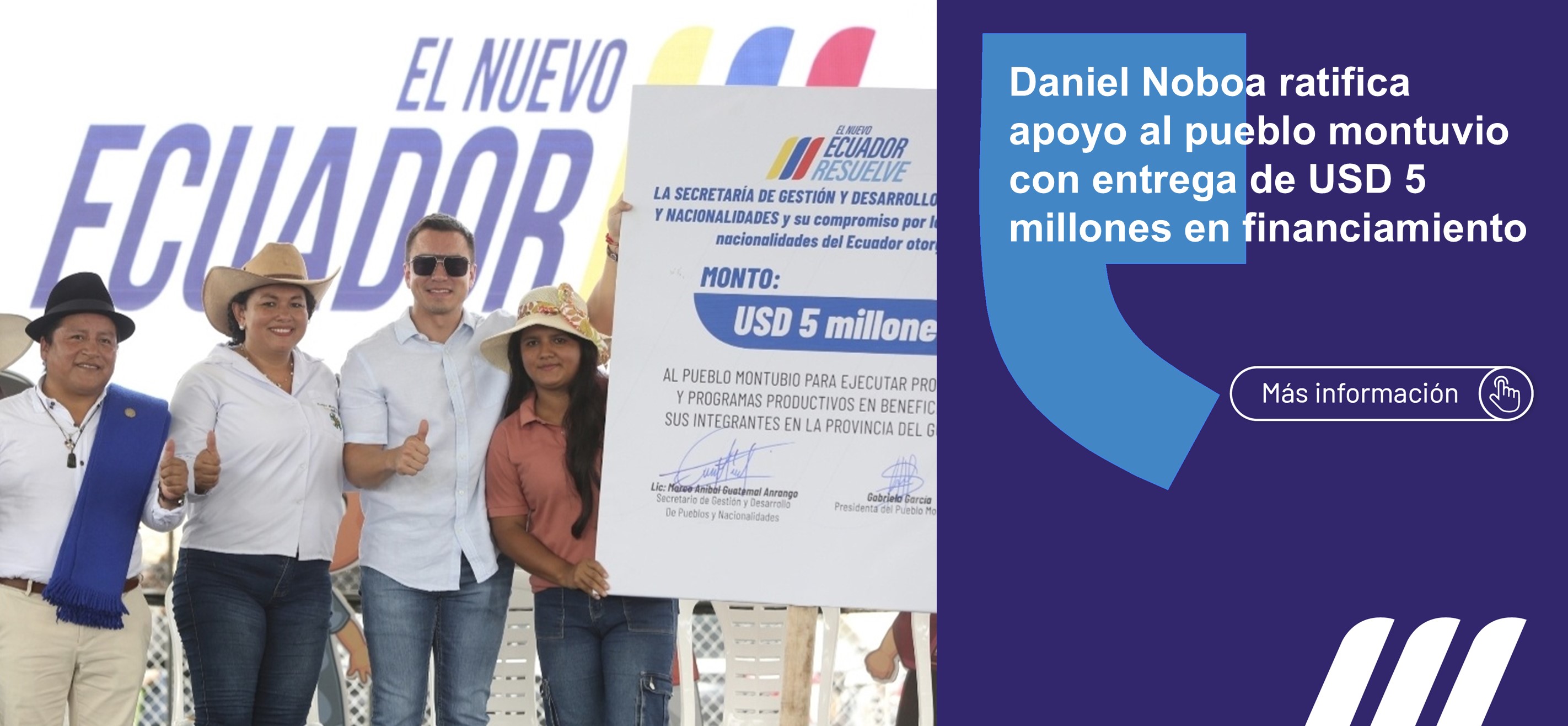 El presidente de la República anunció el financiamiento y apoyo para fortalecer la productividad del pueblo montuvio.